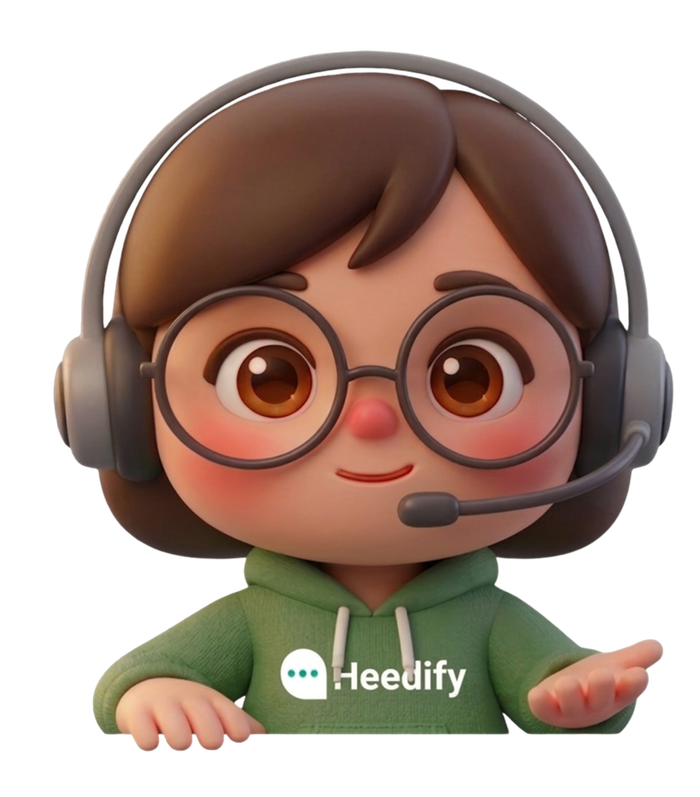 Heedify AIR, the AI Receptionist Agent mascot, a character with a phone headset ready to take your calls 24/7